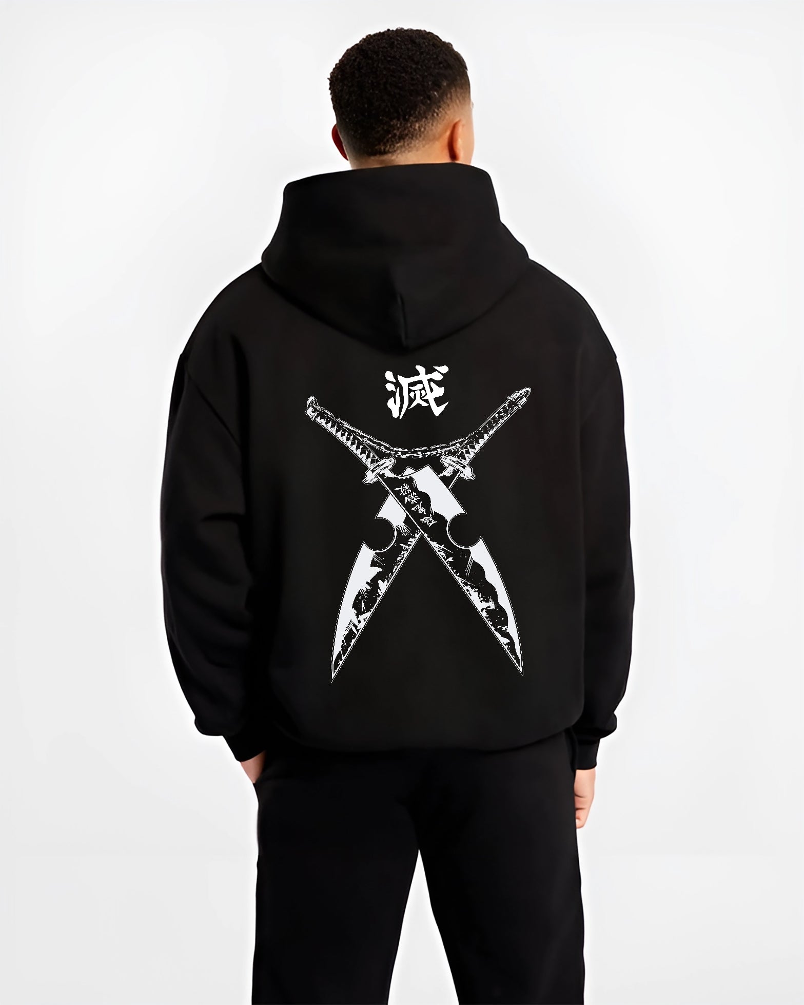 tengen uzui demon slayer black hoodie male back view - Demon Slayer Store
