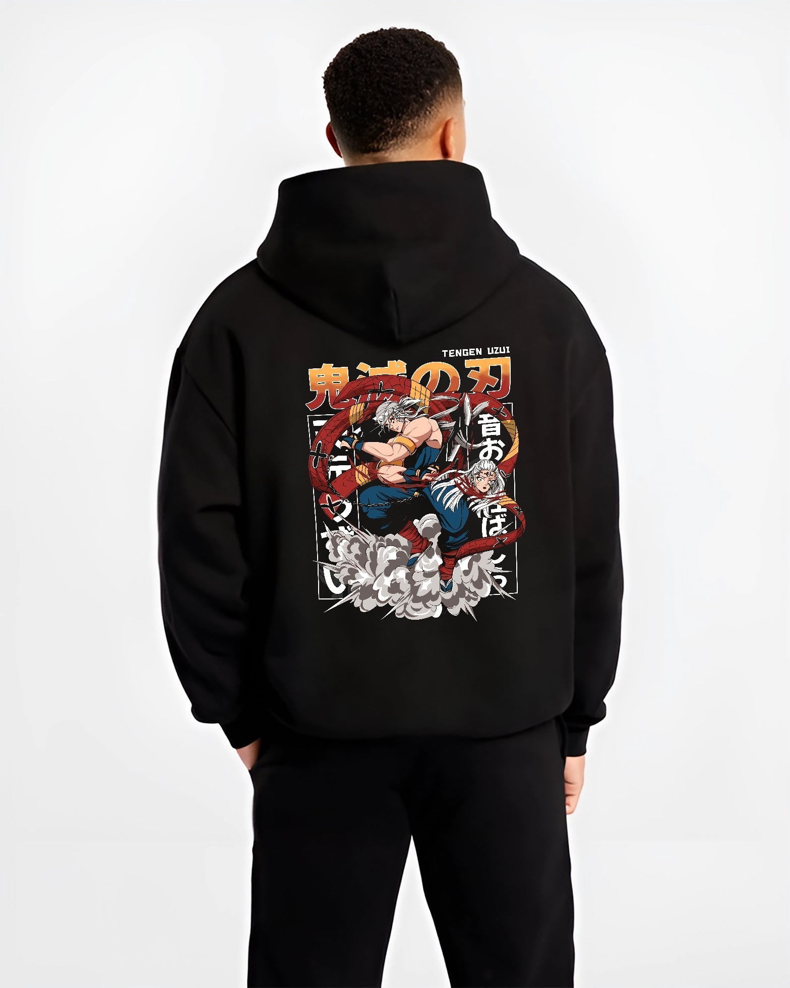 uzui tengen demon slayer black hoodie male back view - Demon Slayer Store